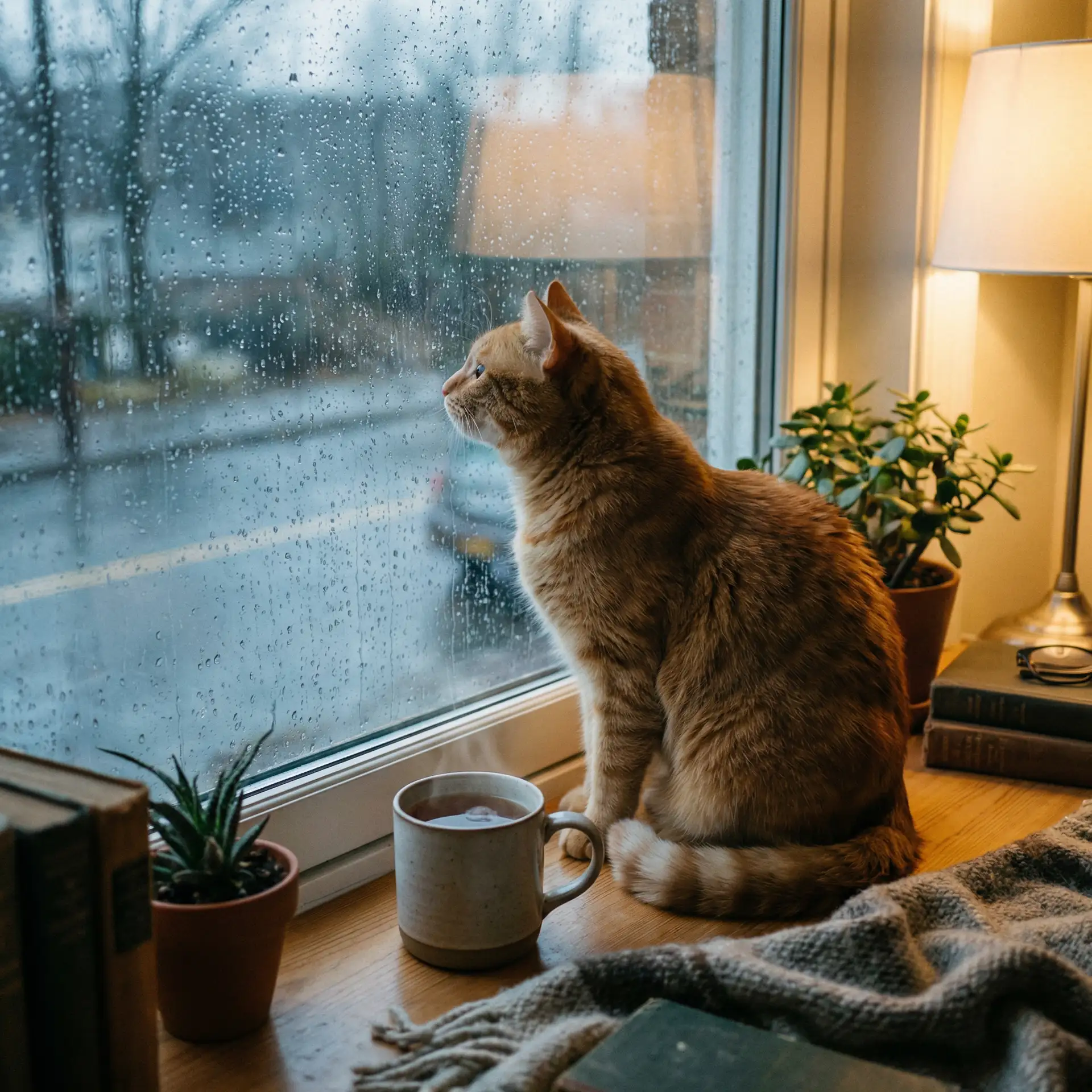 猫咪望着窗外的雨 - 遨游天堂社区